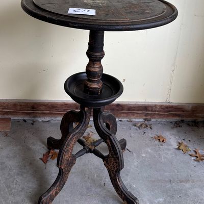 Antique Vtg ACCENT TABLE WOOD Painted Flower