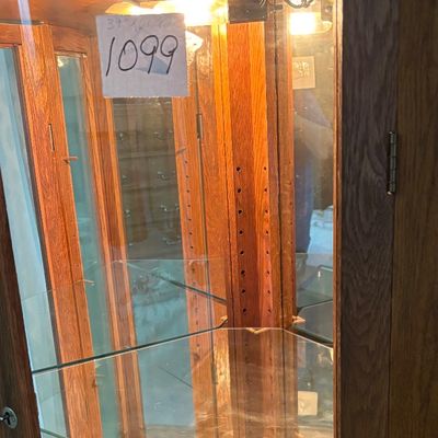 Oak Lighted Corner Curio Cabinet
