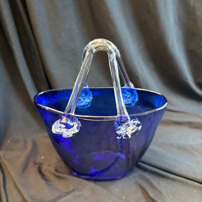 Vintage Hand, Blown Murano Style Cobalt Blue, Glass Purse Art Deco type vase