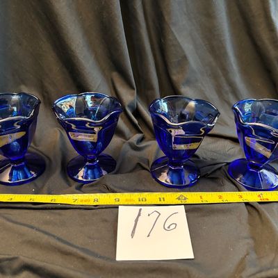 Vintage Anchor Hocking Cobalt Blue Glass Pedestal Parfait Dishes 4” Lot