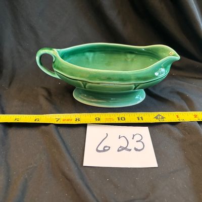 Vintage Mt. Clemens Petalware Gravy Boat USA Mt Clemens Pottery Petalware Green Gravy Boat