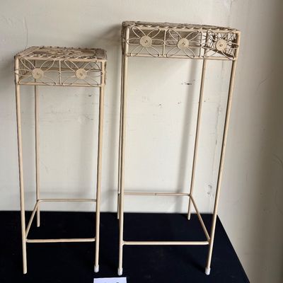 Tan metal plant stands / side accent tables