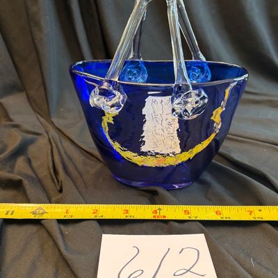 Vintage Hand, Blown Murano Style Cobalt Blue, Glass Purse Art Deco type vase