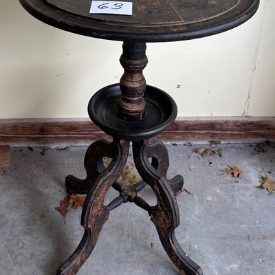 Antique Vtg ACCENT TABLE WOOD Painted Flower