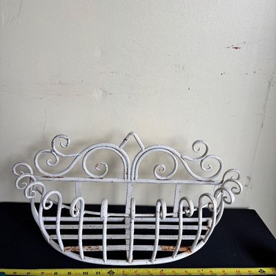vintage-style white wrought iron wall planter basket