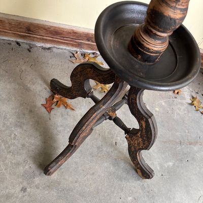 Antique Vtg ACCENT TABLE WOOD Painted Flower