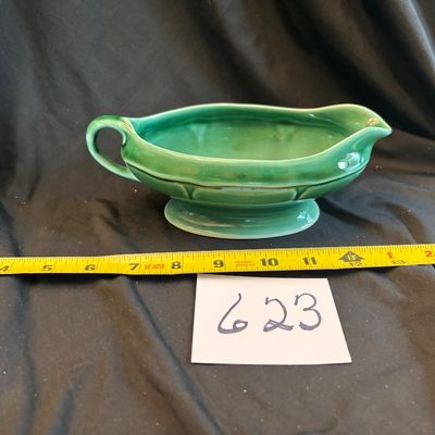 Vintage Mt. Clemens Petalware Gravy Boat USA Mt Clemens Pottery Petalware Green Gravy Boat