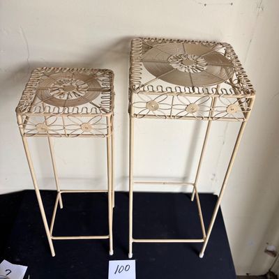 Tan metal plant stands / side accent tables