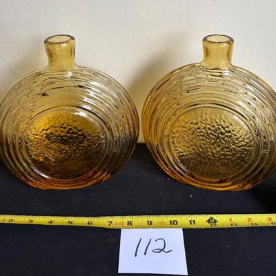 Vintage Amber Glass Flat Bottle Lot
