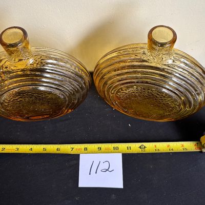 Vintage Amber Glass Flat Bottle Lot
