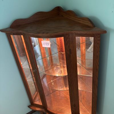 Oak Lighted Corner Curio Cabinet