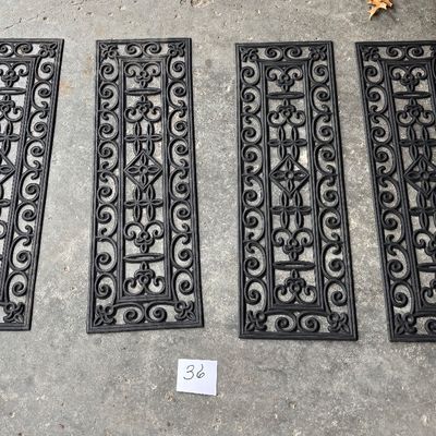 Decorative Scrollwork Design Rubber Stairs Anti-Slip Tread Mat Carpet, Set of 4
