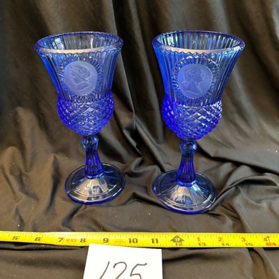 Vintage Avon George Washington Goblet Fostoria Cobalt Blue Candle Holder