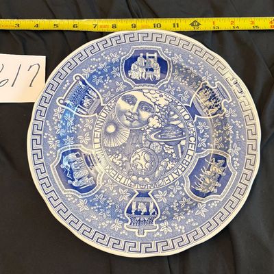 Spode “Millennium 2000” Plate, Blue & White Celestial Transferware, Zodiac Sun Moon Design Plate