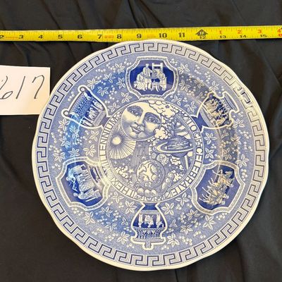 Spode “Millennium 2000” Plate, Blue & White Celestial Transferware, Zodiac Sun Moon Design Plate
