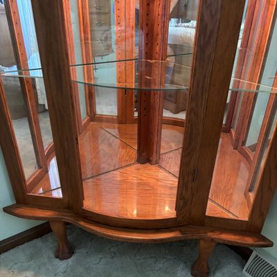 Oak Lighted Corner Curio Cabinet