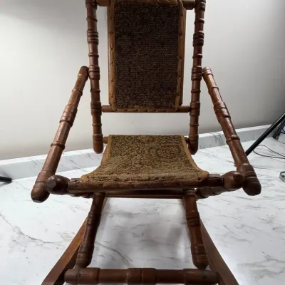 Antique Victorian Child's Carpet Platform Rocking Chair (c. 1880–1900)