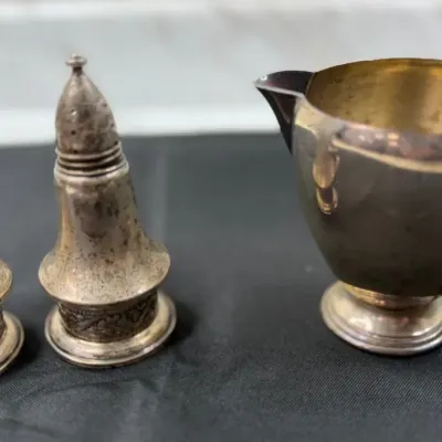 Vintage Silver Tableware Lot: Columbia Sterling Weighted Shakers & Poole Silver Creamer