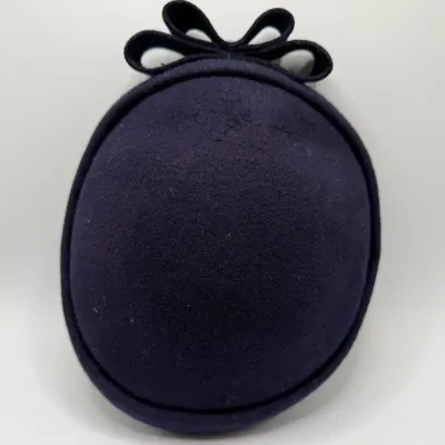 Vtg 1950s Glenover Henry Pollak Navy Blue Wool Felt Pillbox Hat Rhinestone Bow