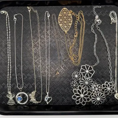 Vintage to Modern Fashion Jewelry Lot – 9 Assorted Silver & Gold Tone Necklaces, Pendants, Floral St