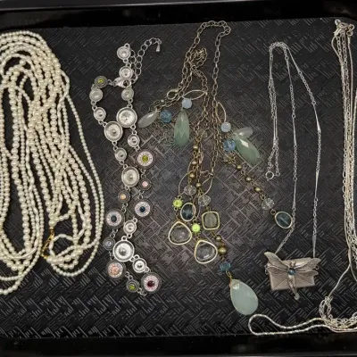 Vintage & Modern Costume Jewelry Lot - 5 Pcs Statement Necklaces, Faux Pearls, Crystal Beaded, Drago