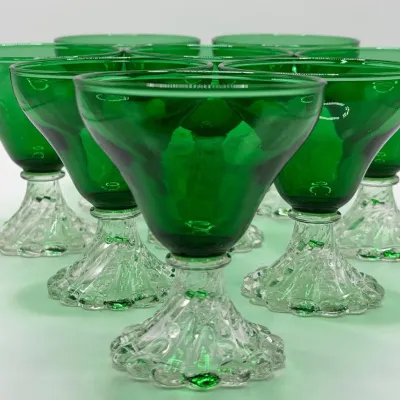 Vintage Anchor Hocking Forest Green Boopie Sherbet Champagne Glasses - Set of 7