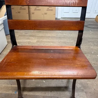 Antique Industrial Schoolhouse Bench Wood & Cast Iron Settee Entryway Decor