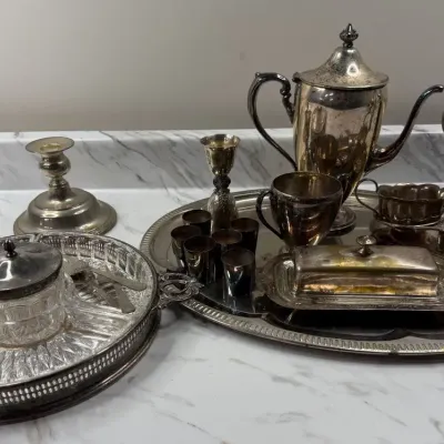 Vintage Ornate Silverplate & Pressed Glass Serving Collection