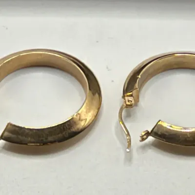 Vintage 14K Yellow Gold Wide Hoop Earrings Satin Brushed Finish 2.0g Estate 1"
