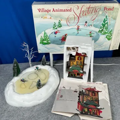 Department 56 Village Animated Skating Pond & Jade Palace Chinese Restaurant