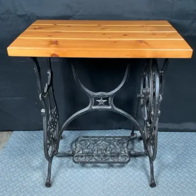 Domestic Cast Iron Treadle Sewing Machine Base Table with Wood Top