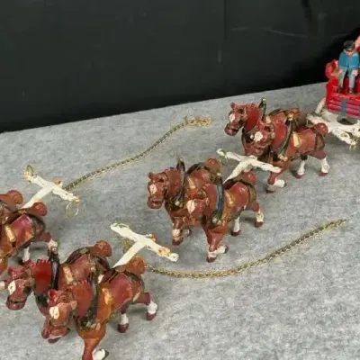 Cast Metal Horse-Drawn Wagon & Team Set with Figures