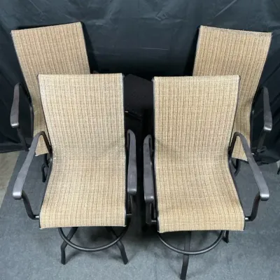 Set of 4 Swivel Patio Bar Height Chairs with Wicker Outdoor Storage Cabinet