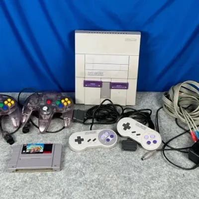 Super Nintendo SNES Console Bundle with Super Mario Kart, 4 Controllers & Cables