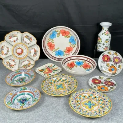 Assorted Hand-Painted European Pottery & Floral Serving Pieces