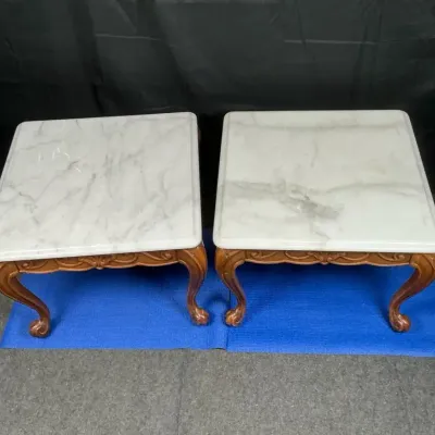 Italian Marble Top Carved Wood End Tables – Made in Italy
