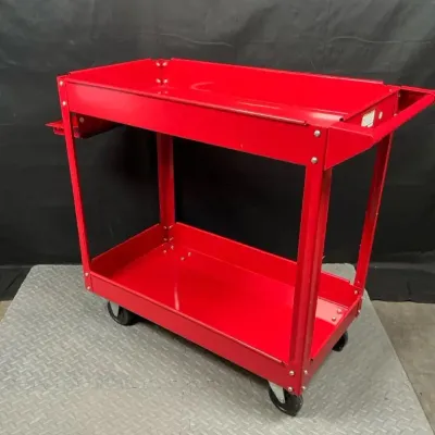 Red 2-Tier Rolling Steel Utility Tool Cart with Magnetic Hooks