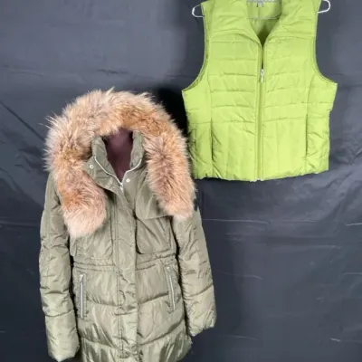 Women’s Fur-Trim Hooded Coat & Kenneth Cole Reaction Quilted Vest – 2 Piece Lot
