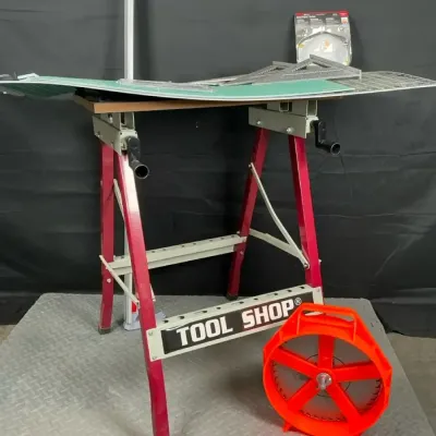Tool Shop Folding Workbench with Cutting Mats, Squares & Workshop Tools