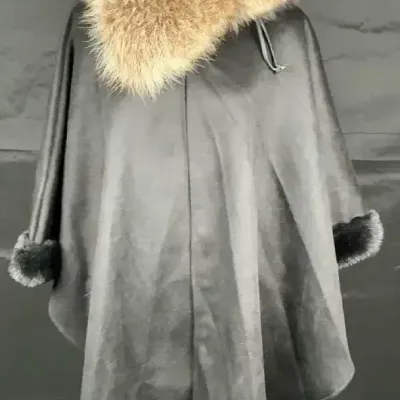 Black Cape with Fur Trim Collar & Cuffs – Wildthings Fur Hat Included