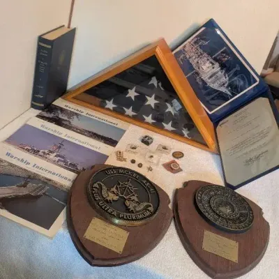 U.S. Navy USS McKee (AS-41) Submarine Tender Service Remembrance Shadowbox & Memorabilia Estate Lot