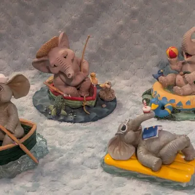 4 Vintage Hamilton Collection Elephant Figurines - "Peanut Pals" & "Elephant Days" Series (1996-97)