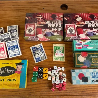 Game Night Lot – Bicycle Poker Sets, Bee No. 92 Decks, Yahtzee Score Pads & Checkers