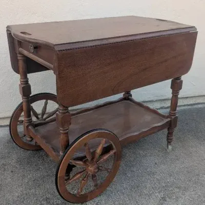 Vintage Early American Colonial Revival Drop-Leaf Tea & Bar Cart