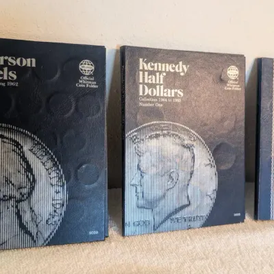 Lot of (3) Vintage Whitman Blue Coin Folders  Jefferson Nickels Vol. 1 & 2 & Kennedy Half Dollars