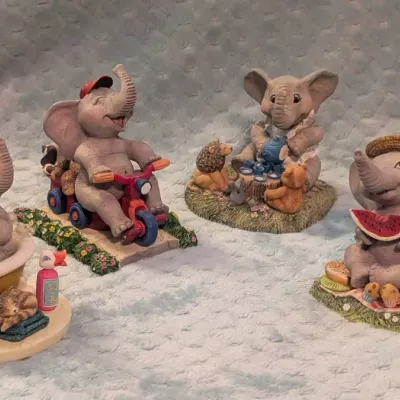  4 Vintage 1996 Hamilton Collection "Peanut Pals" Elephant Figurines by Tom Newsom