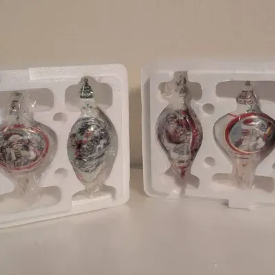 2 Vintage Bradford Editions "Santa Millennial Heirloom" Porcelain Ornament Sets (6 Ornaments Total)