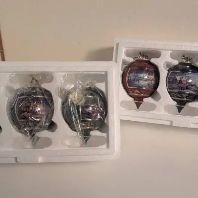 1999 Terry Redlin "Holiday Memories" Heirloom Porcelain Christmas Ornament Lot of 6 - Bradford Ed