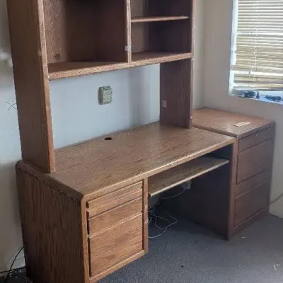 1990s Golden Oak 2-Piece Home Office Suite