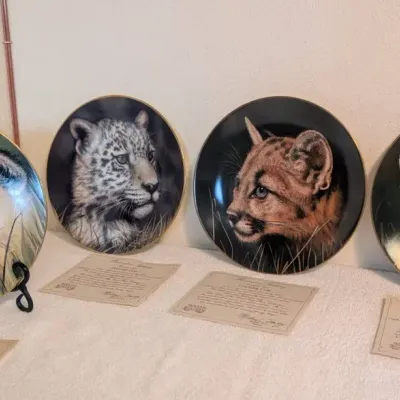 Vintage Princeton Gallery "Cubs of the Big Cats" Porcelain Plates - Set of 4 w/ COAs